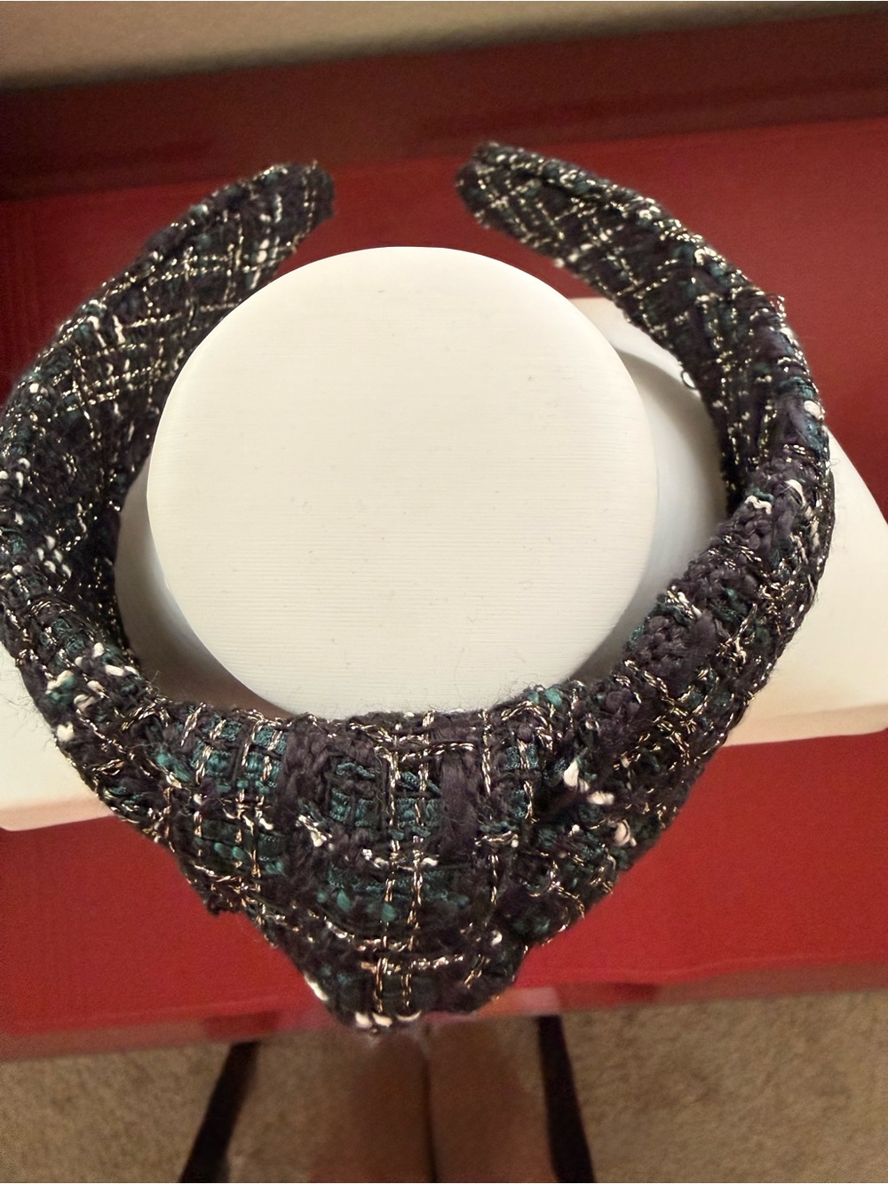 LOFT Black and Teal Tweed Padded Headband with Metallic Thread with Knot